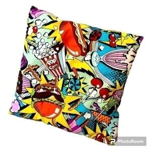 Junk Food Themed Brightly Collared Pillow 11” length 12” width